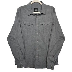 Men's‎ PrAna Ascension Long-Sleeve Hiking Shirt Gray M2ASCE115 Button Up SZ M